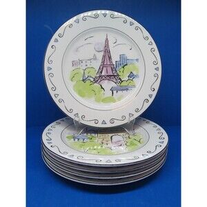 Studio Nova Vues de Paris Fine Porcelain Dinner Plates Bundle of 5